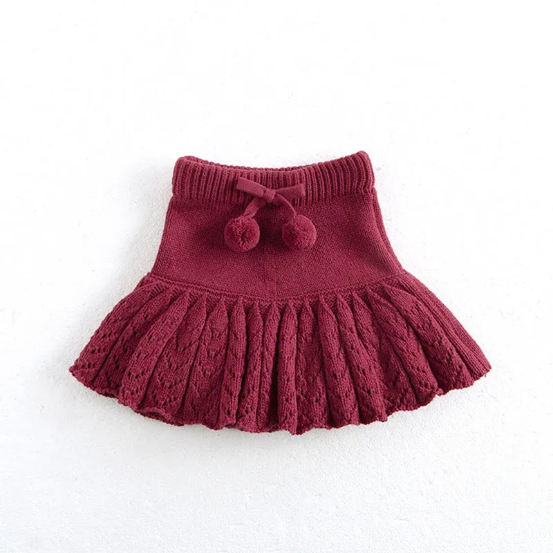 Girls' cotton pleated pantskirt in light grey purple, patterned coffee, or rust red, sizes 70cm to 110cm