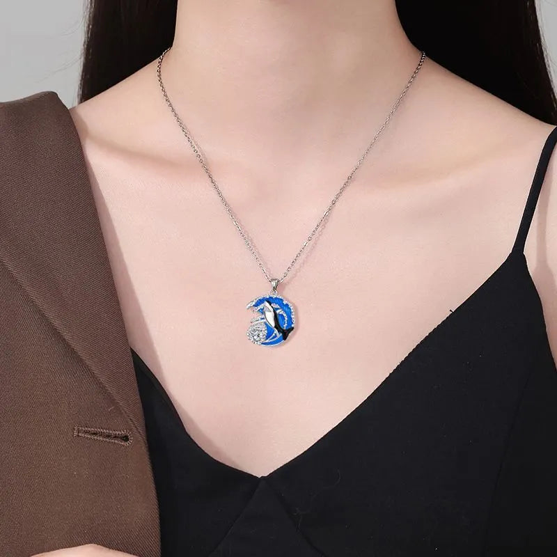 Copper shark pendant necklace with cross chain and electroplating finish
