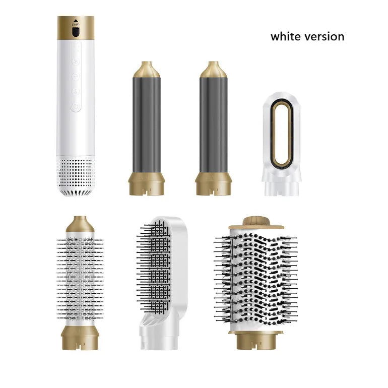 6-in-1 electric hot air styling comb with curling and straightening attachments in leather case