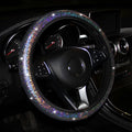 Colourful bronzing imitation leather car steering wheel cover with elastic grip, 38cm, business style