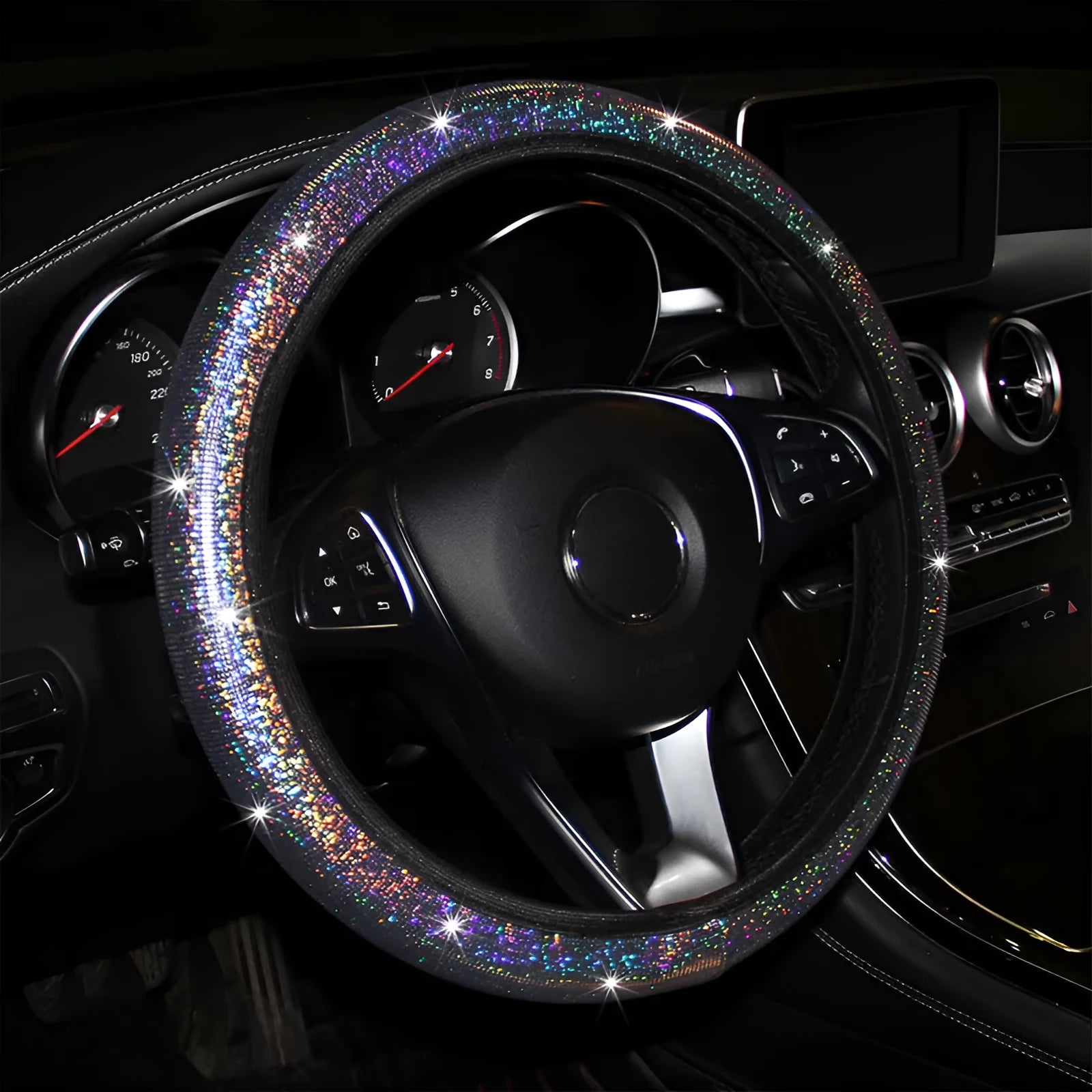 Colourful bronzing imitation leather car steering wheel cover with elastic grip, 38cm, business style