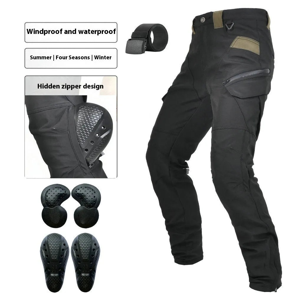 Motorcycle cycling pants with waterproof windproof features in polyester blend fabric