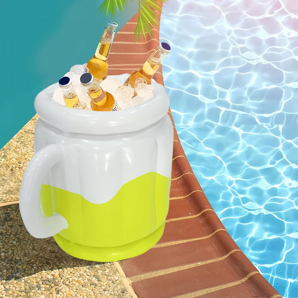 PVC inflatable ice bar with cup holders and yellow ice bucket for outdoor parties