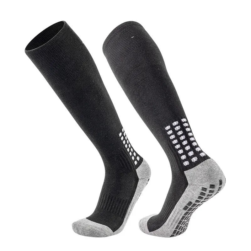 Non-slip glue dispensing shock absorption nylon socks in black white red blue, sizes 33-45