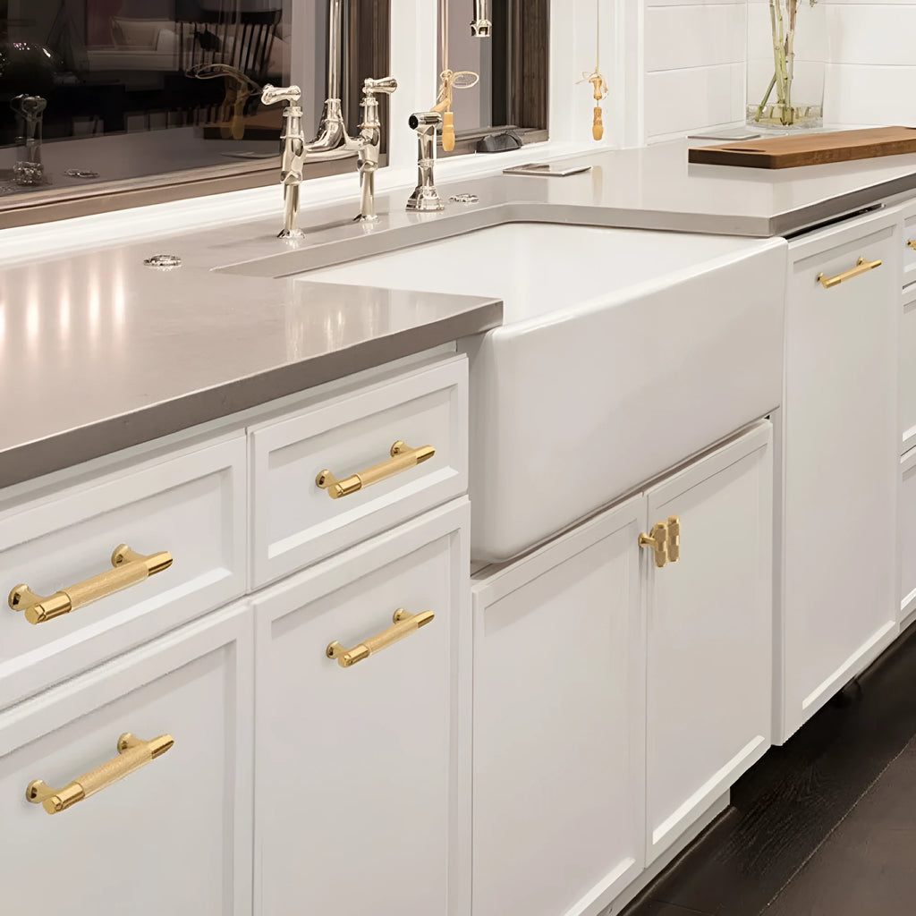 Modern European style brushed brass aluminium furniture handle with four hole spacing options
