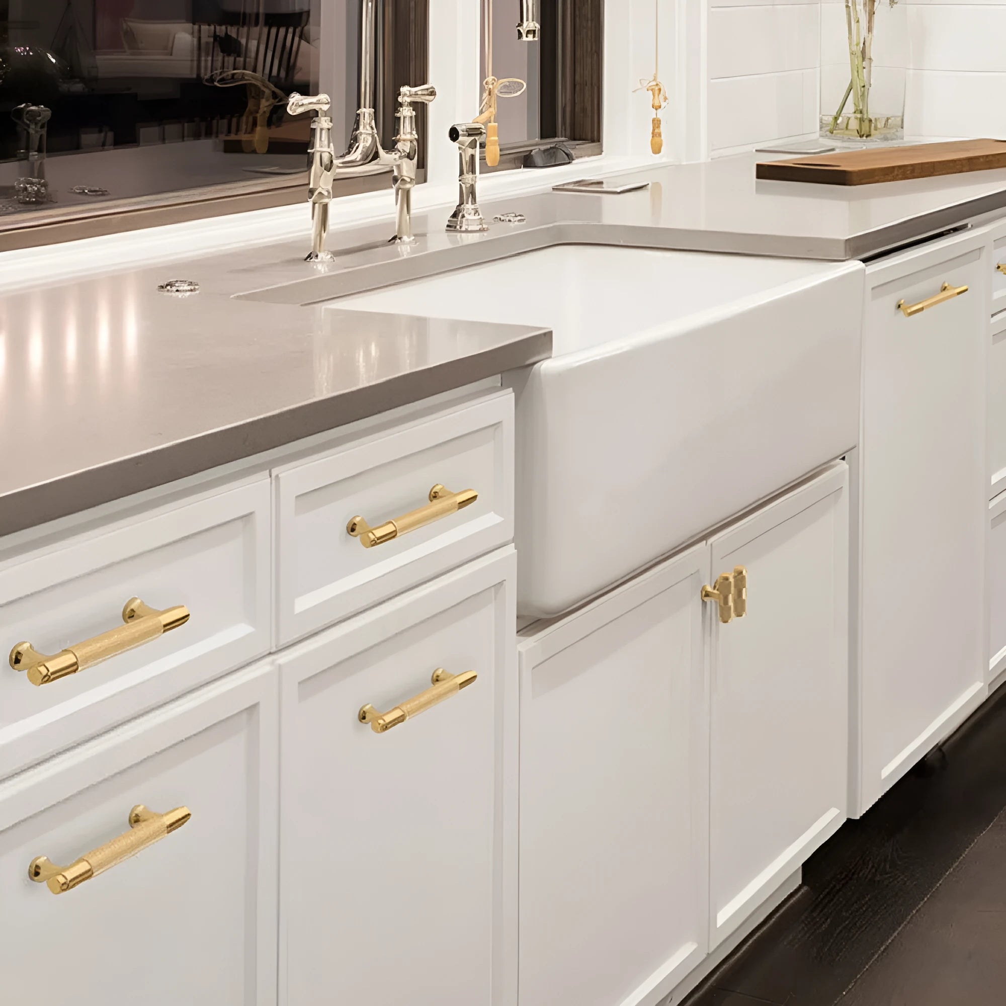 Modern European style brushed brass aluminium furniture handle with four hole spacing options