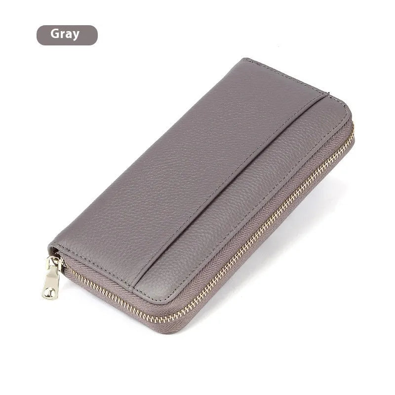 Genuine leather women's wallet in multiple solid colours showing interior card storage compartments