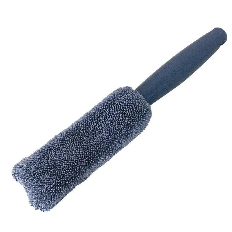 Microfiber car tyre brush with long 50cm handle for cleaning wheels and hub caps
