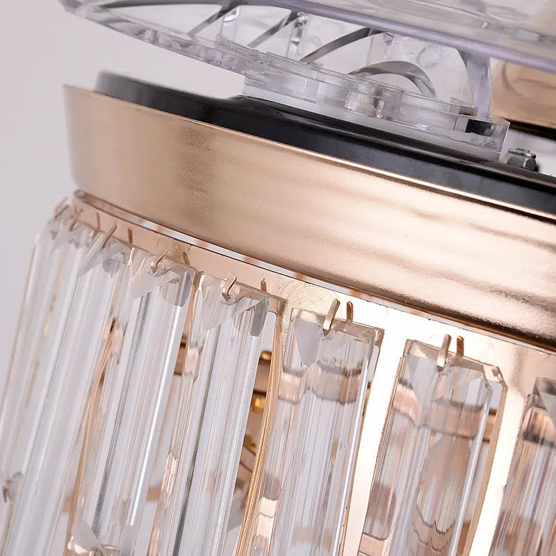 Invisible ceiling fan lamp with crystal shade and ABS blades in living room setting
