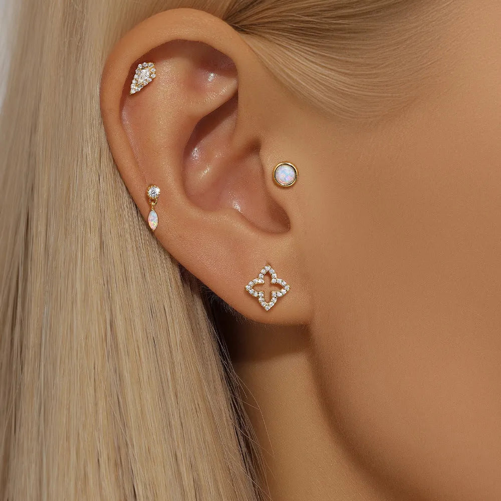 S925 sterling silver flat column thread piercing geometric ear bone studs in gold colours