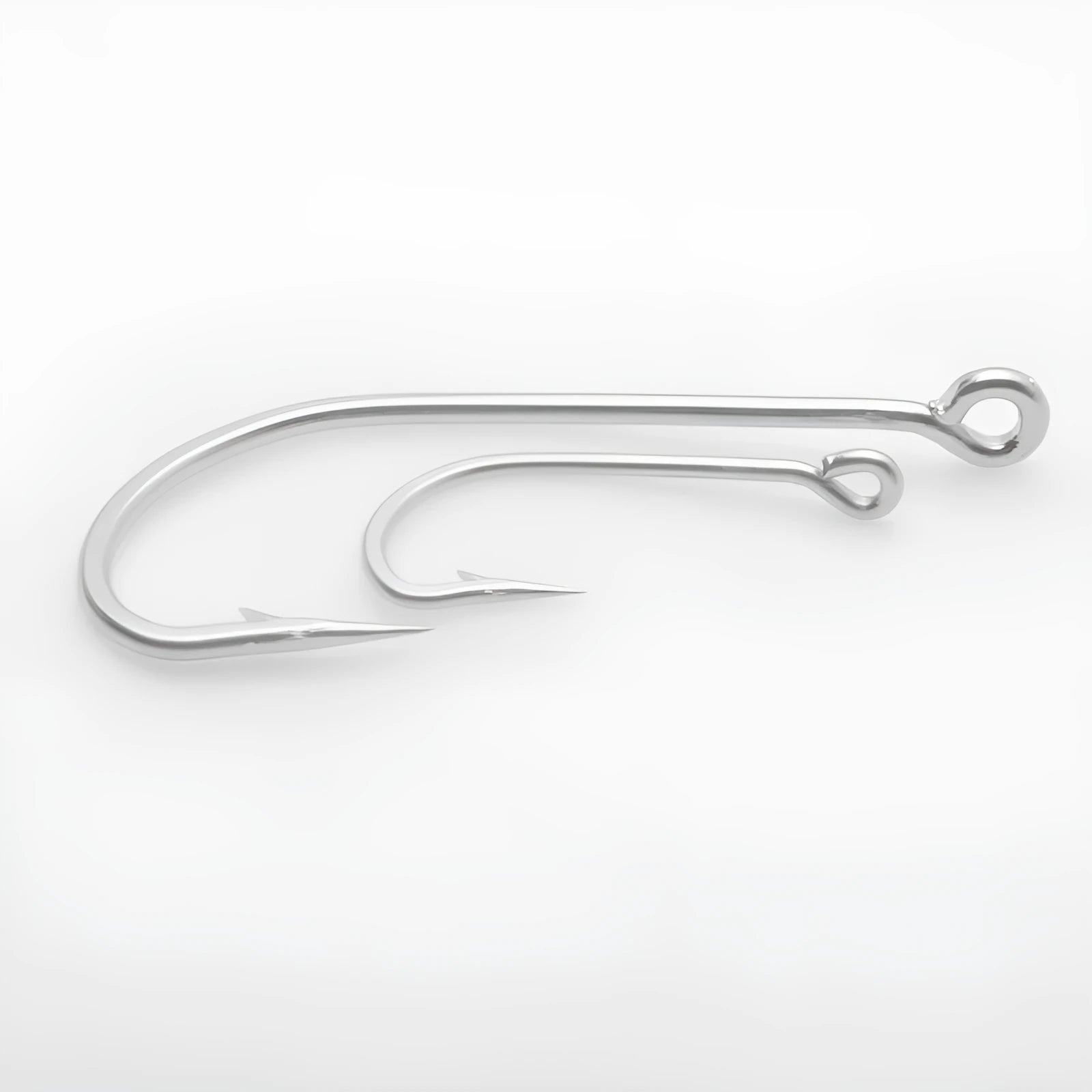 Assortment of multi-specification stainless steel alloy fishhooks for sea fishing.