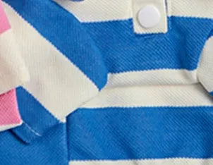 Striped dog polo shirt with beaded lapel and elastic fit, polyester pet vest in pink, green, red, or blue stripes