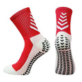 Men's mid-calf athletic socks with geometric patterns and non-slip silicone grips for football and running