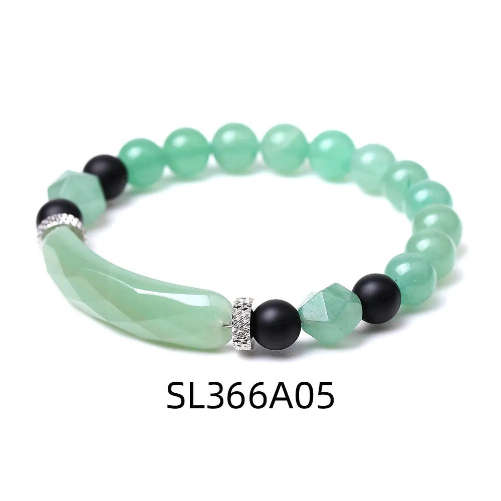 Handmade diamond-cut geometric agate bracelet with faceted beads and fan-shaped design elements