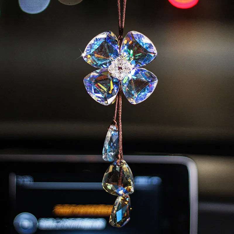 Crystal four-leaf clover car pendant decoration approximately 20cm long in four colour options