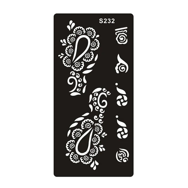 Sheet of hollow geometric pattern temporary tattoo stickers in various colours on water transfer paper.