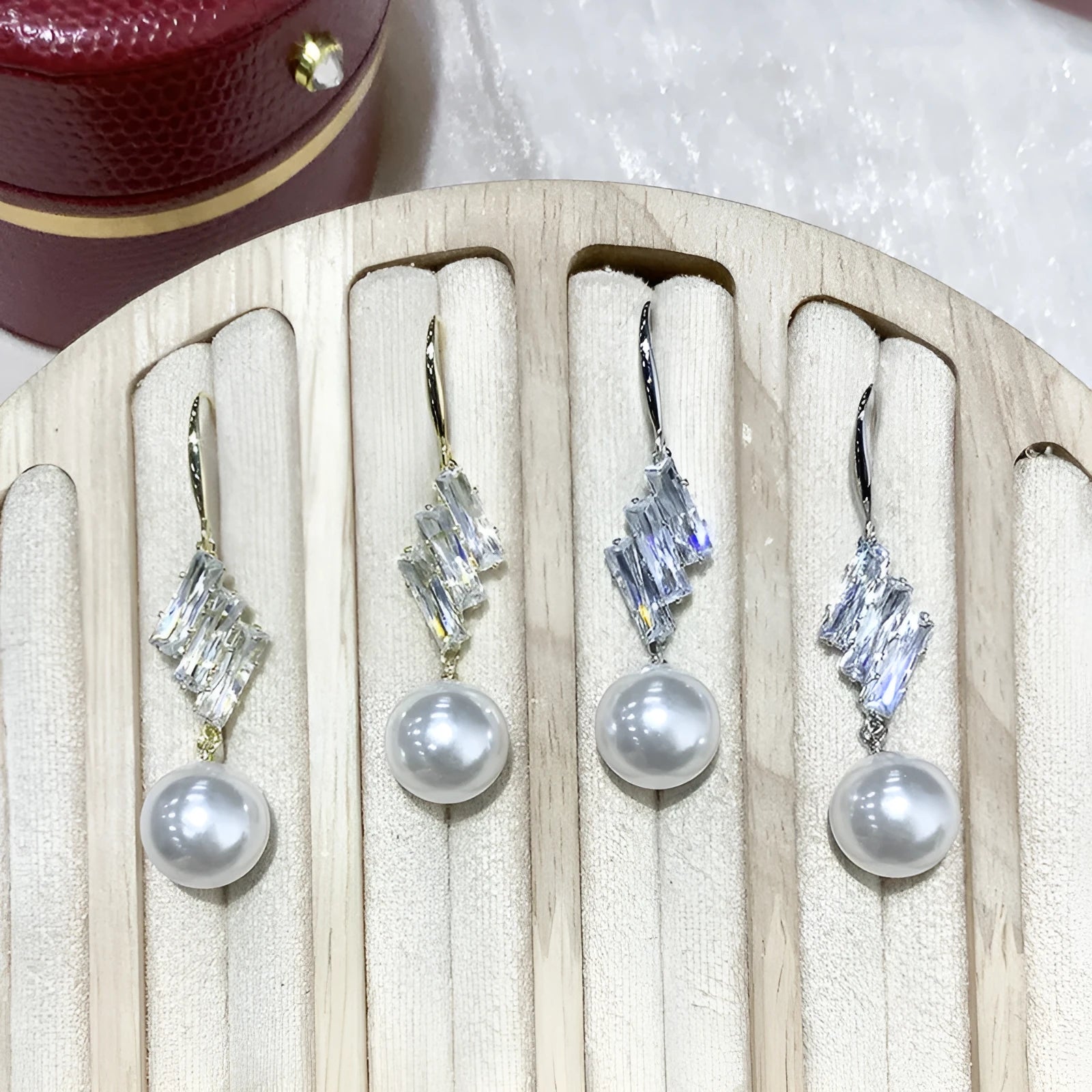 French style micro inlaid sparkling diamond pearl hook earrings in gold colour