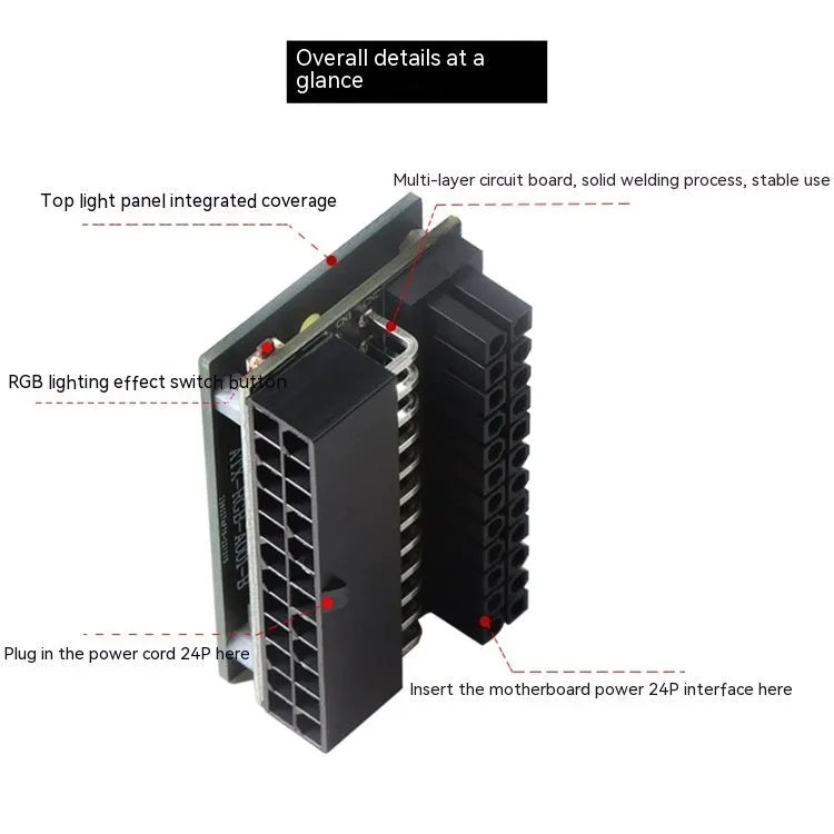 24Pin ATX power supply 90-degree steering elbow with RGB lighting