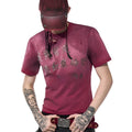 Red men's slim-fit T-shirt with a distressed texture and short sleeves.