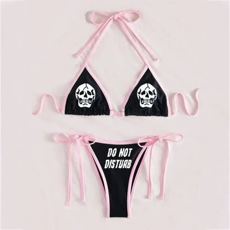 3D printed lace up bikini set for summer with graphic customisation, sleeveless top and pants in colour BAD82