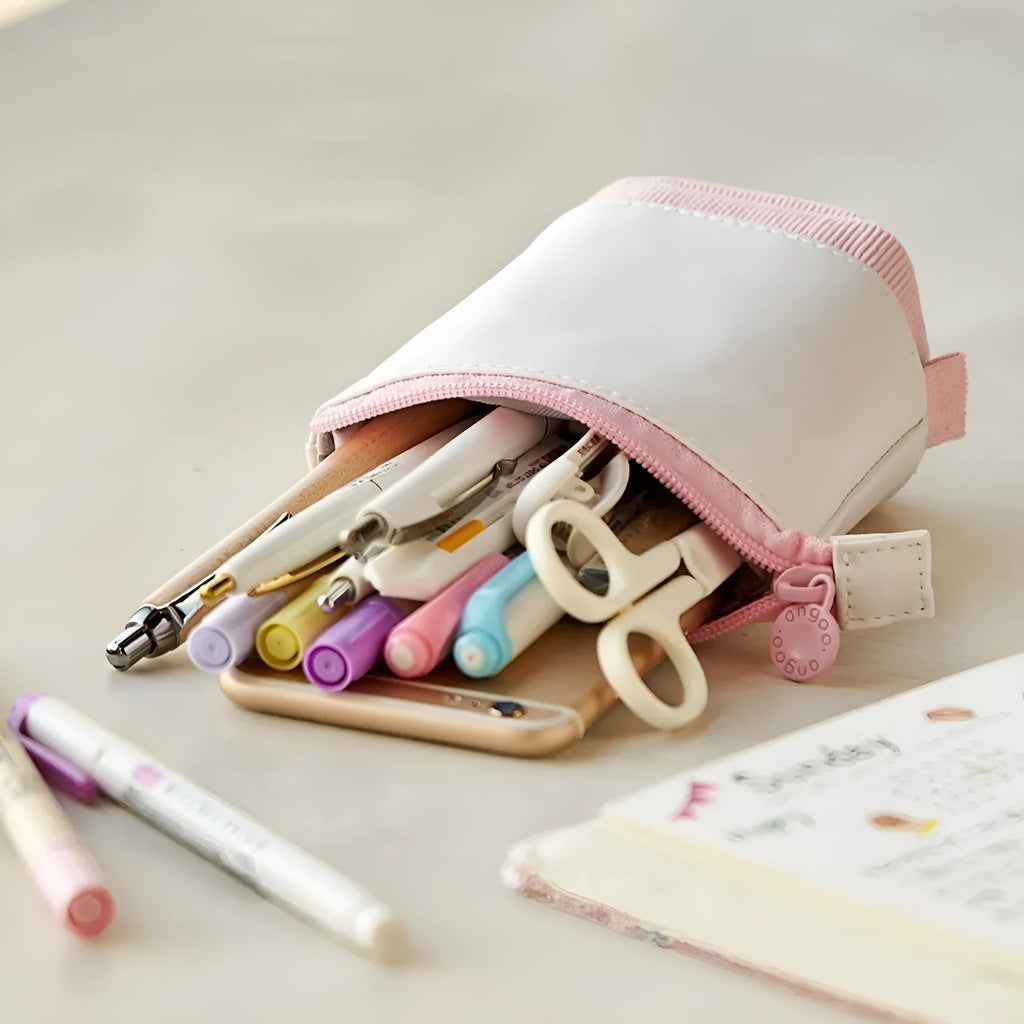 Korean style drop-down telescopic stationery case in corduroy PU material