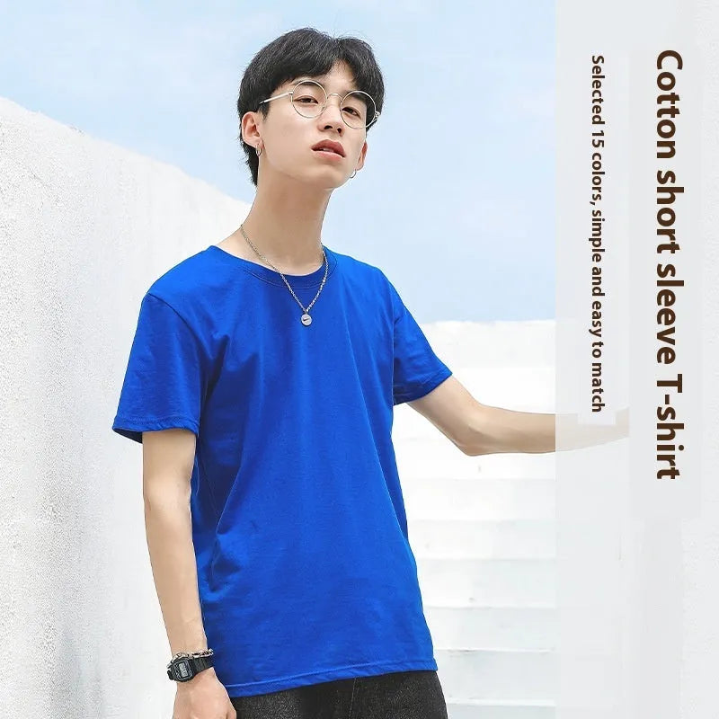 Men's solid colour combed cotton t-shirt with short sleeves and round neck.