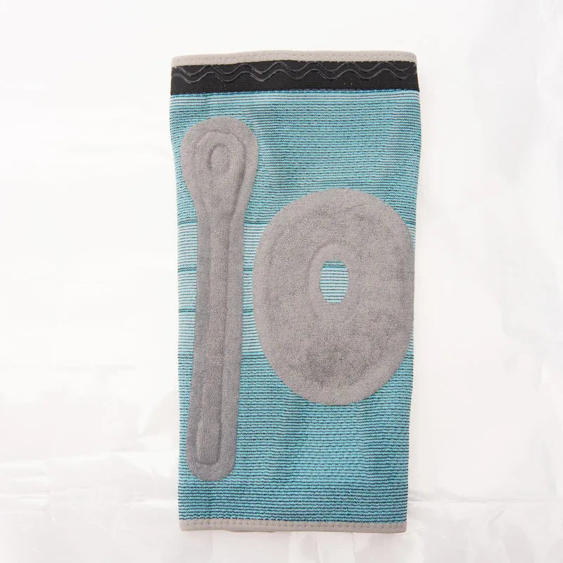 Sky blue silicone knee pad for running and basketball, made from elastic fibre.