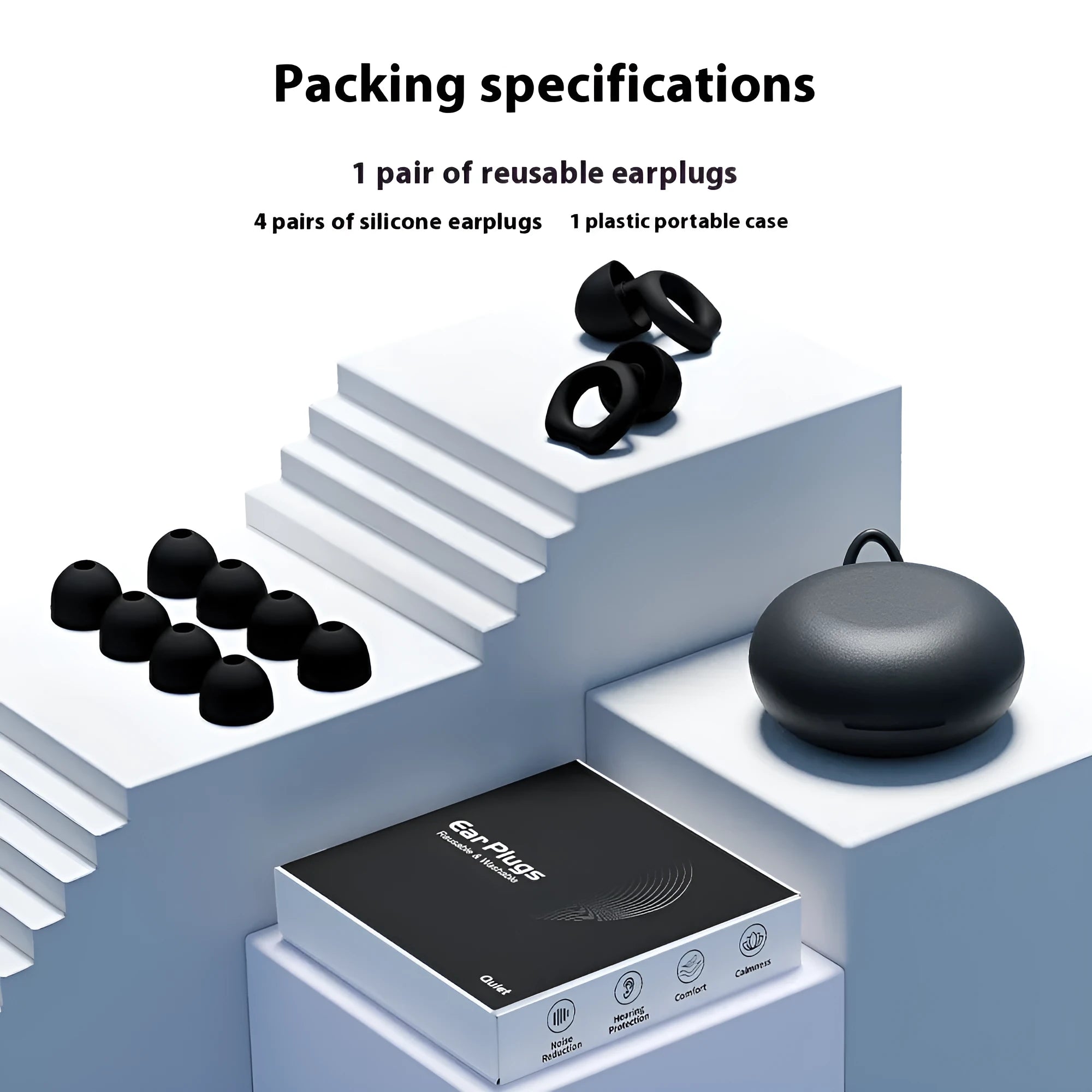 Black silicone soundproof earplugs for sleep, work and party noise reduction