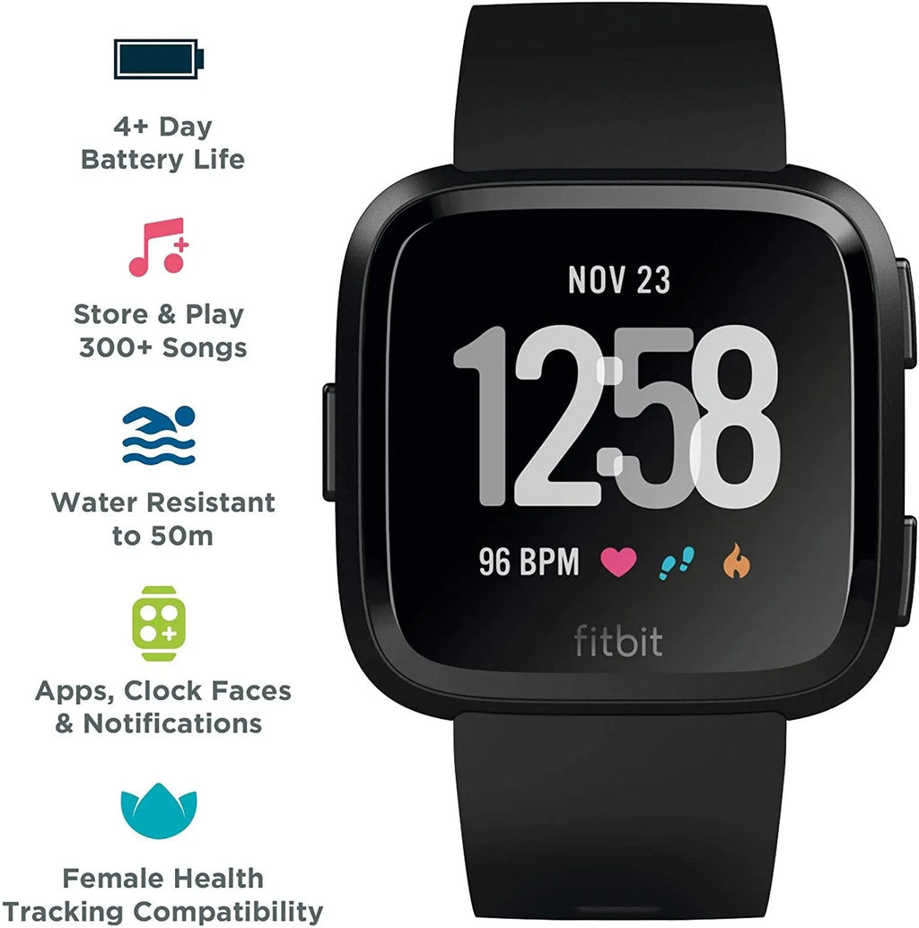 Black waterproof smart watch with silicone wrist strap showing heart rate monitoring display on 1.4 inch screen