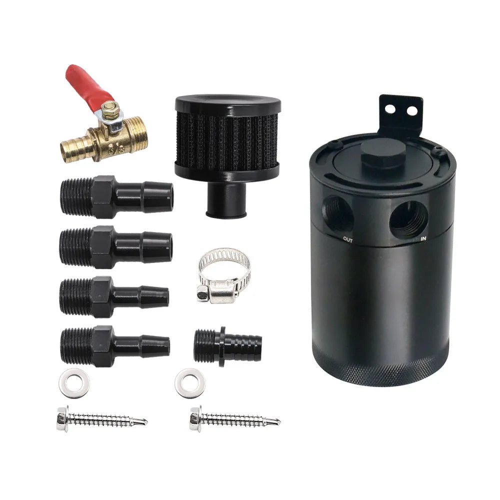 Black and silver aluminium automotive oil pot with two-hole breathable design for workshop use
