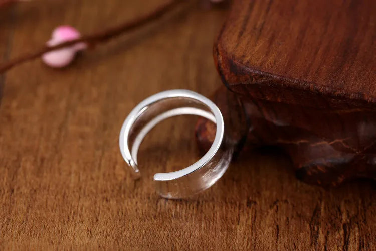 Korean frosted sterling silver adjustable open ring with geometric shape and electroplated finish
