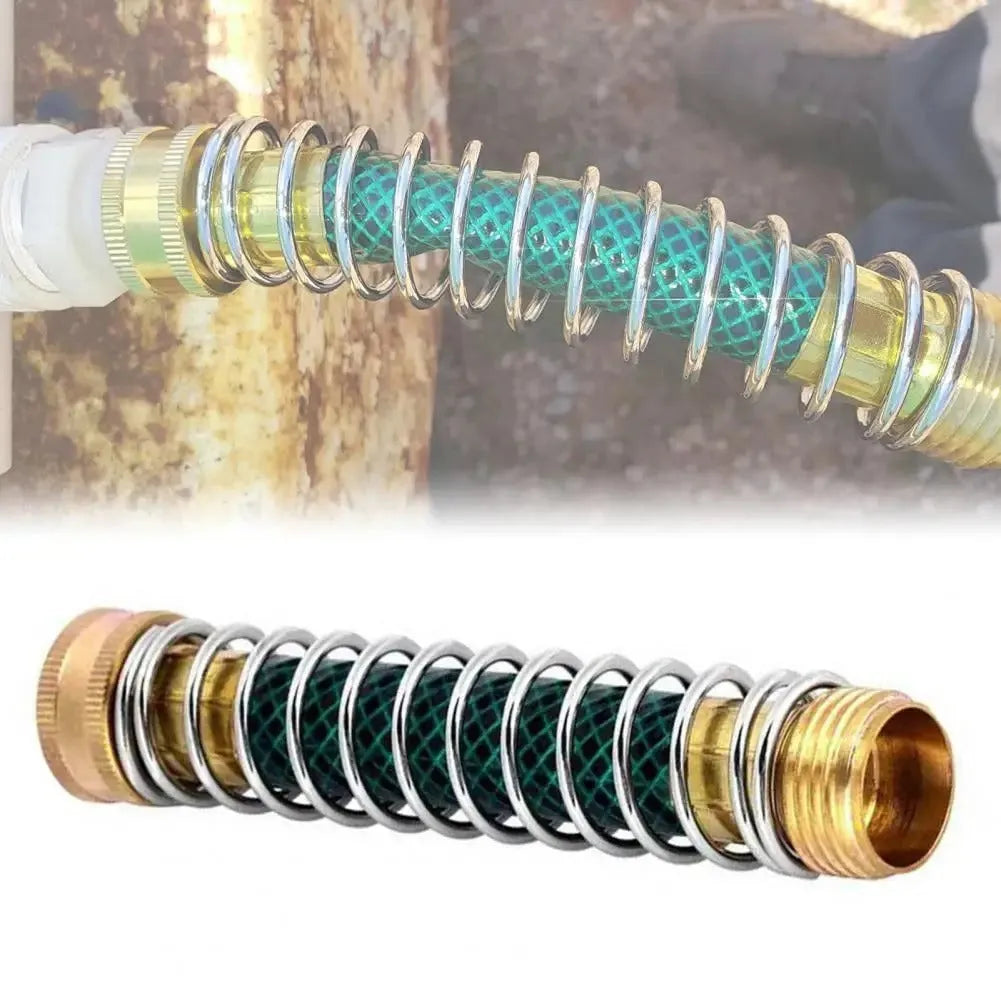 Brass garden hose connector with spiral spring and 3/4 inch threaded joints