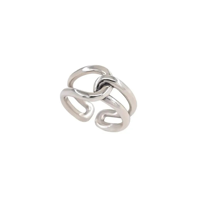 Geometric line cross ring for women, copper open mouth adjustable band, electroplated finish, ring and line design