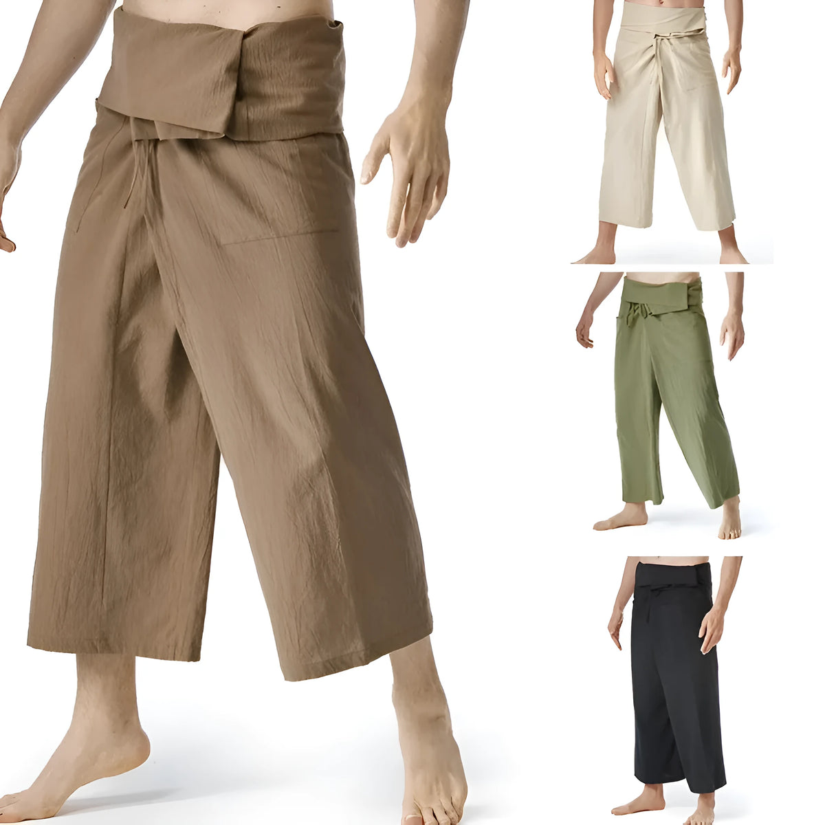 Linen blend drawstring harem pants in solid colour, loose straight-leg style for yoga and leisure
