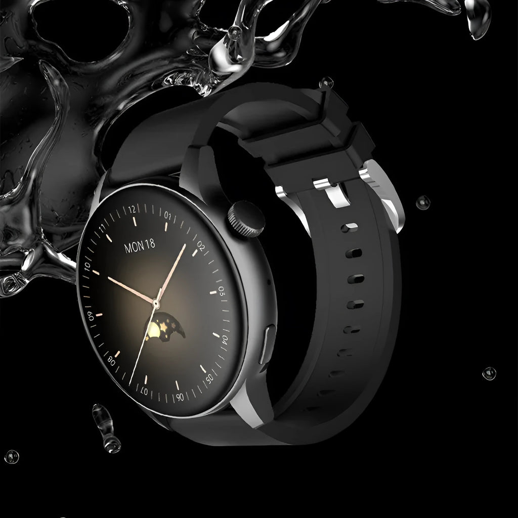 Smart watch with 1.30-inch colour screen and stainless steel body on wrist