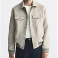 British-style suede velvet commuter jacket in mink colour with long sleeves