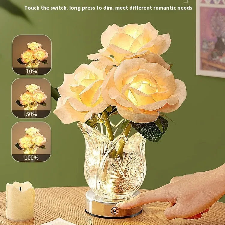 Crystal flowers design table lamp with touch dimming control and USB charging cable