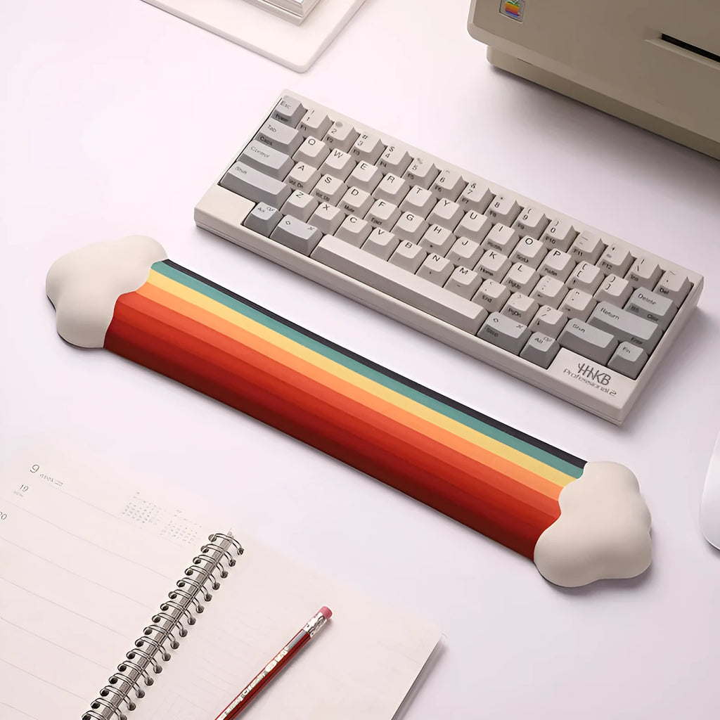Silica gel mouse pad with wrist support and matching keyboard support with cloud pattern design
