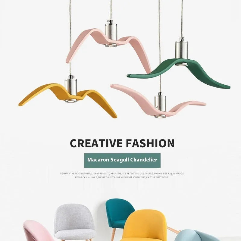 Nordic modern macaron-shaped LED chandelier light fitting in multiple colour options.