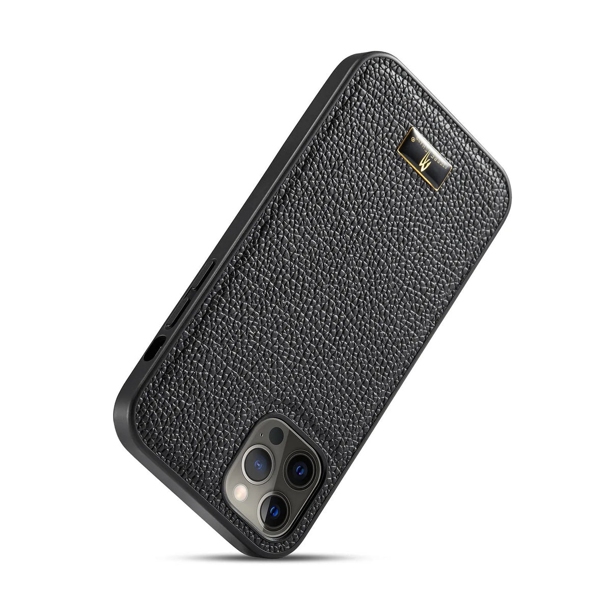 PU leather back cover phone case for Apple iPhone in black, handmade, simple business style.