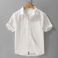 Men's loose fit pure cotton short sleeve shirt in cardigan style showing five colour options