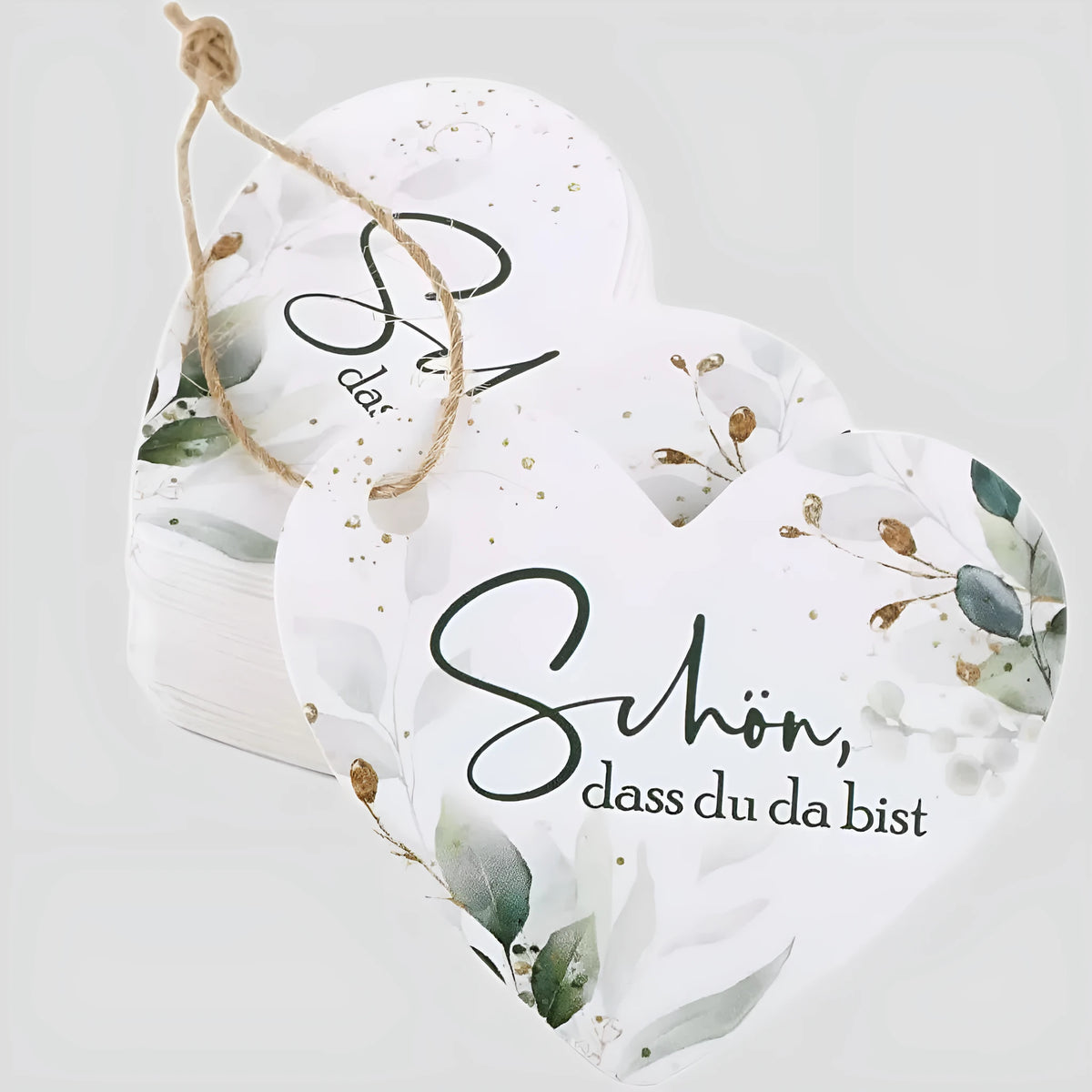 Set of fifty red and white heart-shaped paper gift tags with a half-handmade finish
