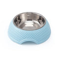 Blue stainless steel pet bowl with non-slip base for cats and dogs