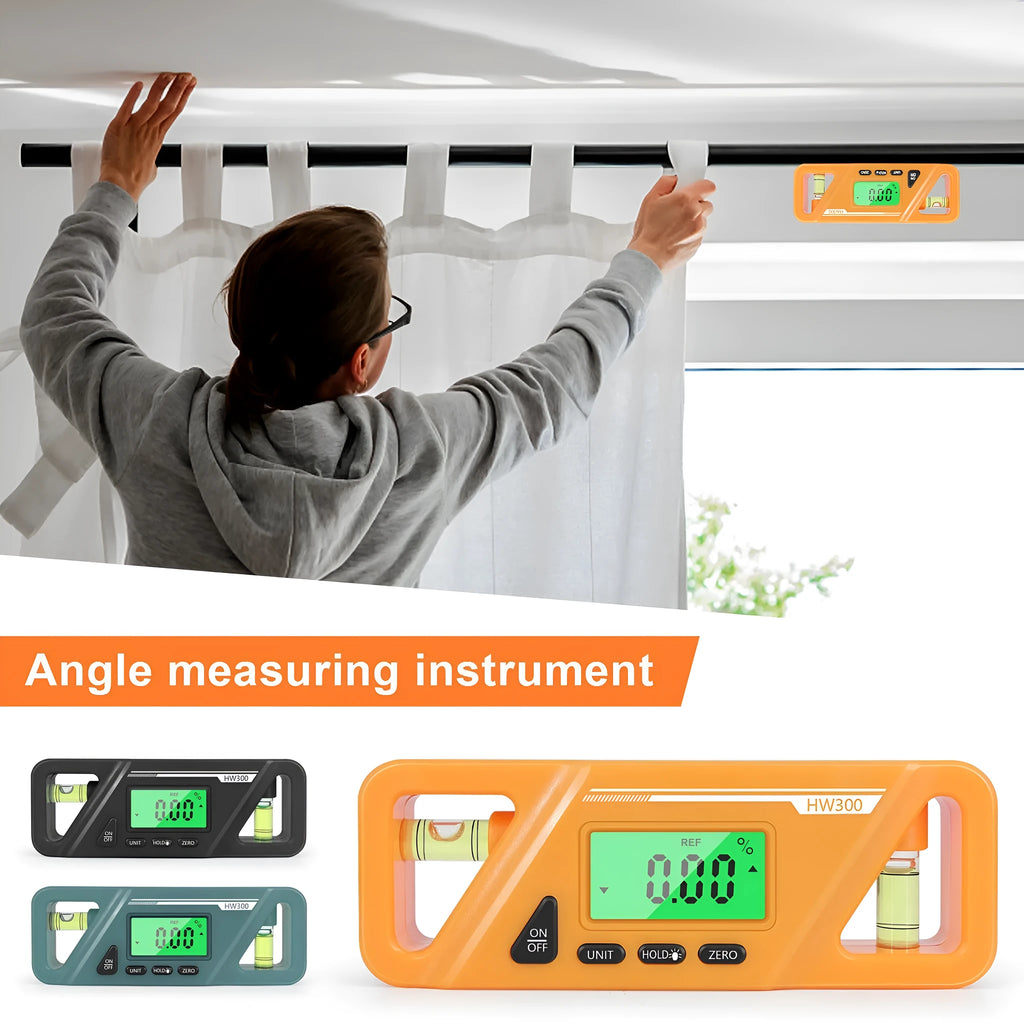 Digital magnetic inclinometer level meter showing angle display on a metal surface