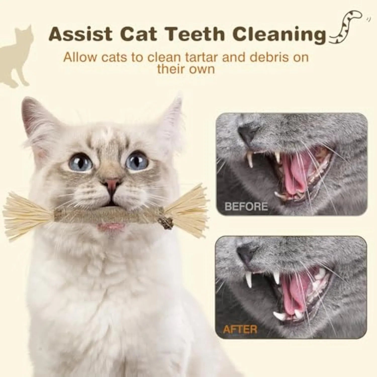 Pack of three natural silvervine chew sticks for cats with sisal rope and raffia texture
