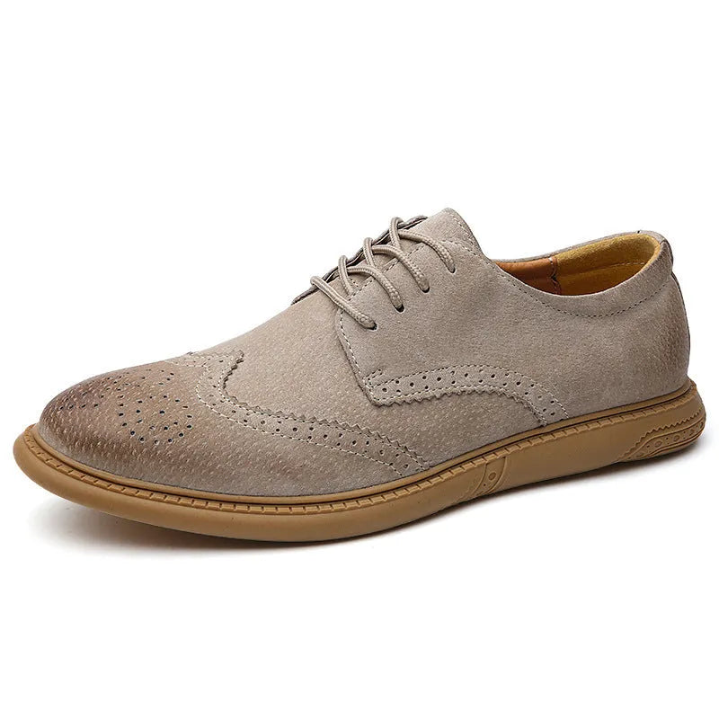 Men's black leather low-top lace-up business shoes with retro styling and visible stitching