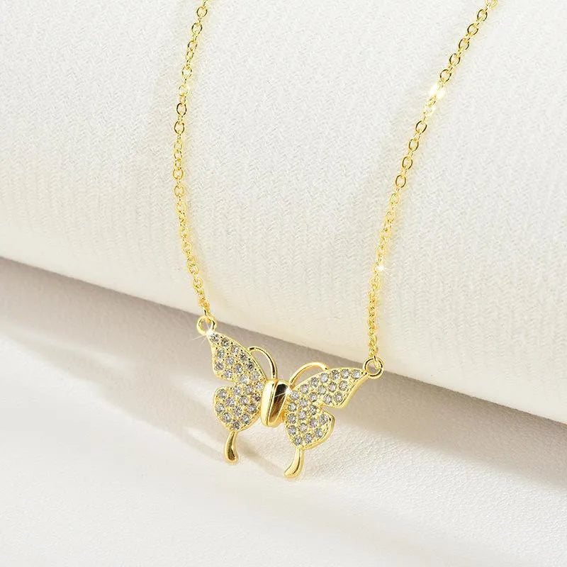 Women's titanium steel clavicle chain necklace with magnetic butterfly snap in gold and silver options