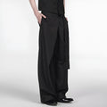 Black straight-leg trousers with adjustable waistband and single pleat design in Tencel cotton fabric