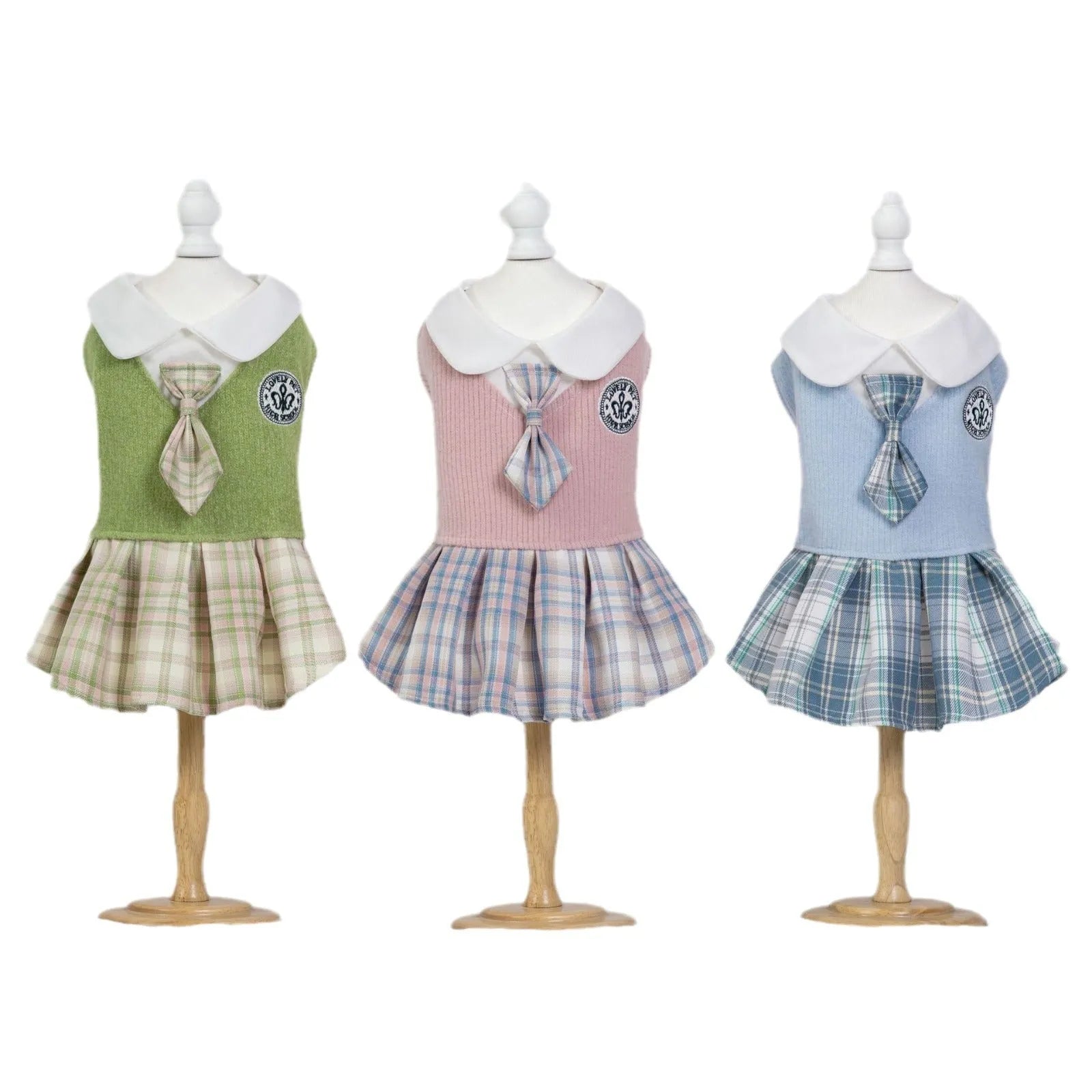 Pink tartan princess skirt for a small dog on a white background