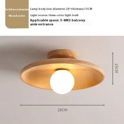 Solid wood minimalist ceiling lamp with glass shade in walnut colour
